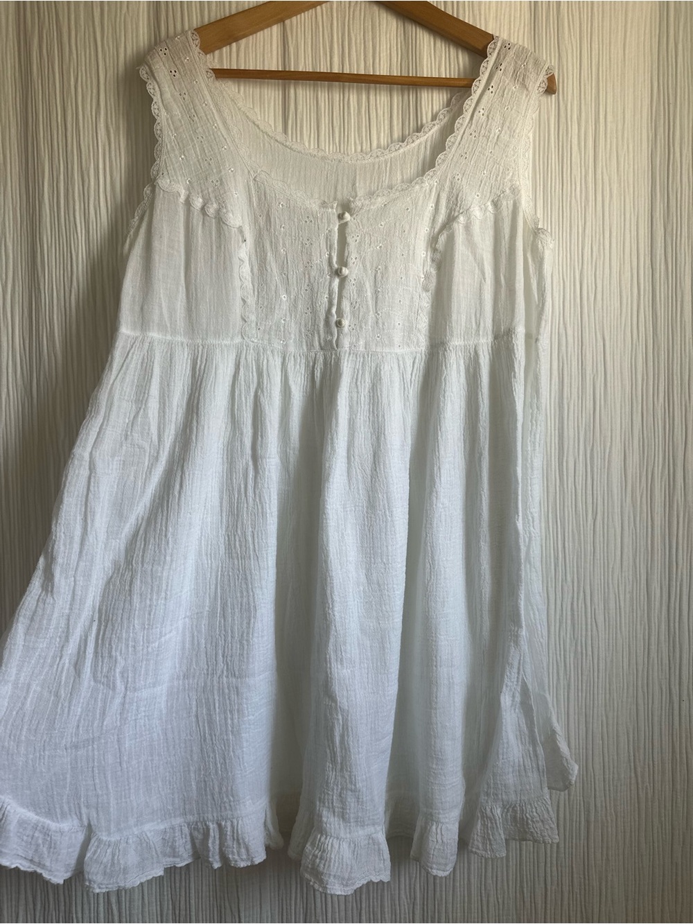 Vintage Cottagecore White Cotton Gauze Eyelet Milkmaid Prairie Nightgown Dress